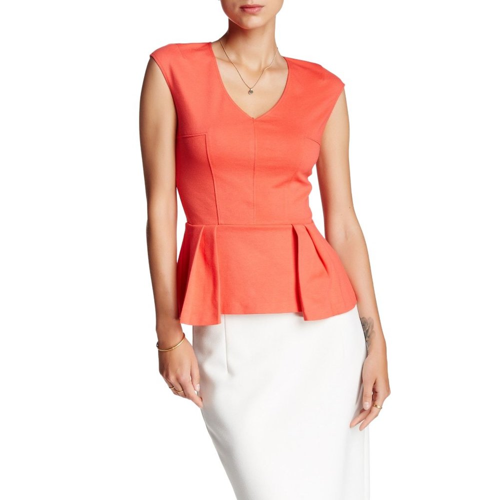 Necessary Objects Coral V-Neck Peplum Top